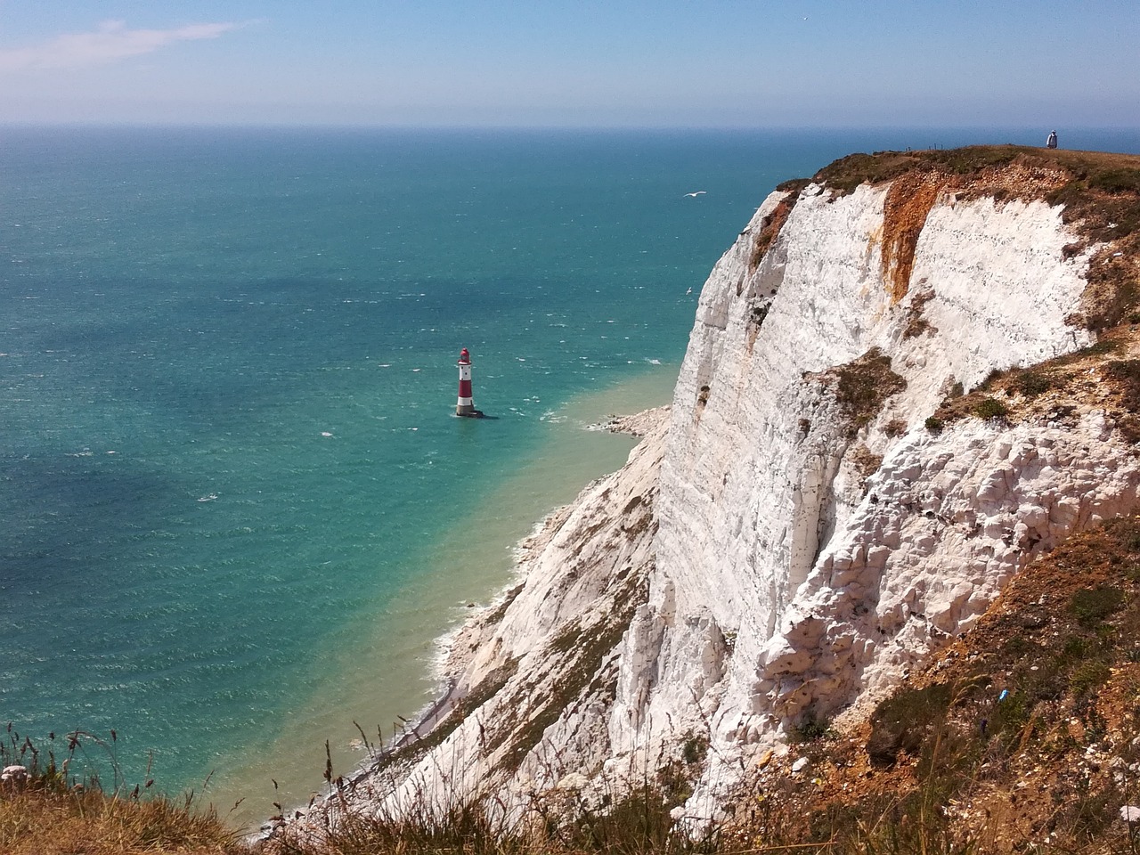 The white cliffs of the Seven sisters overlooking the emerald ocean