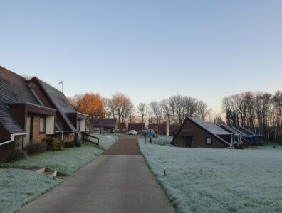 The drive that runs infront of some of the Homely Cottages on a frosty winter day